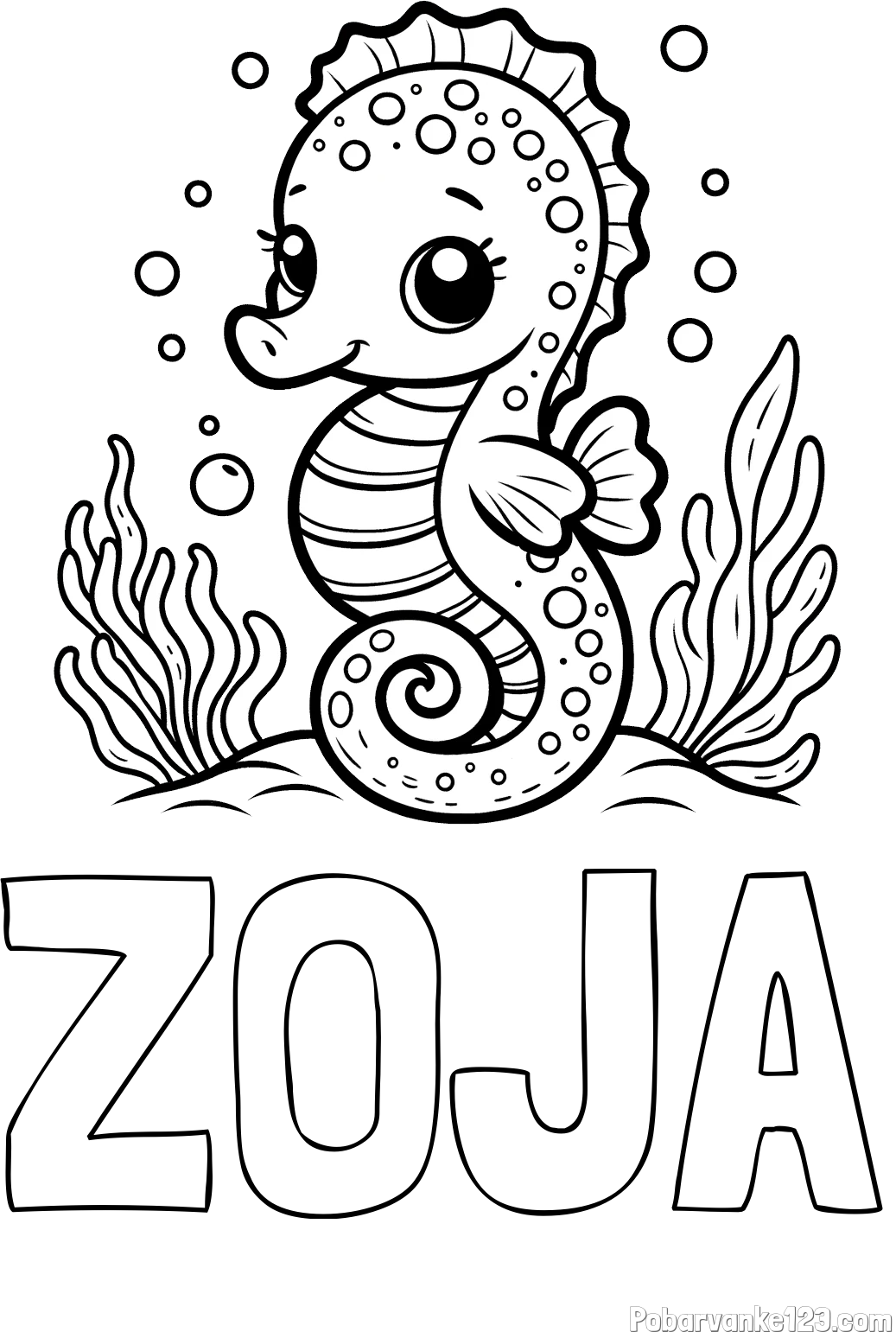 Pobarvanka imena ZOJA in pobarvanka morskega konjička