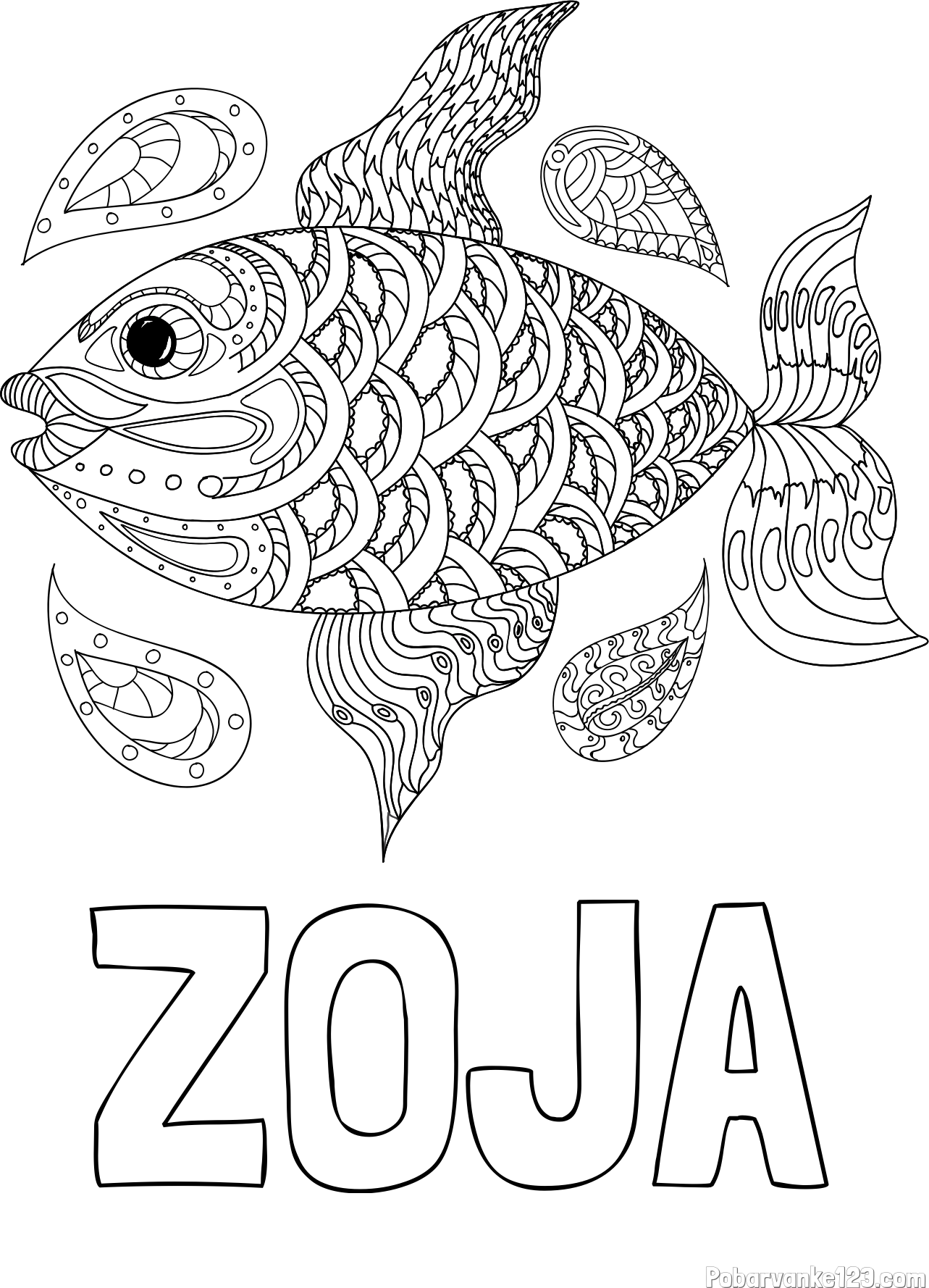 Pobarvanka imena ZOJA in pobarvanka pisane ribe