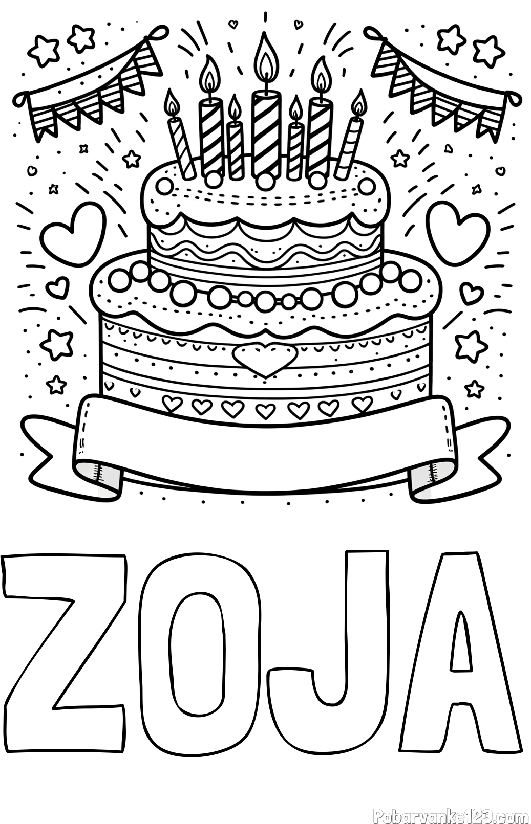 Pobarvanka imena ZOJA in pobarvanka velike torte za rojstni dan