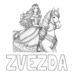 Online izdelana pobarvanka - Pobarvanka imena ZVEZDA in pobarvanka nasmejana princese na konju