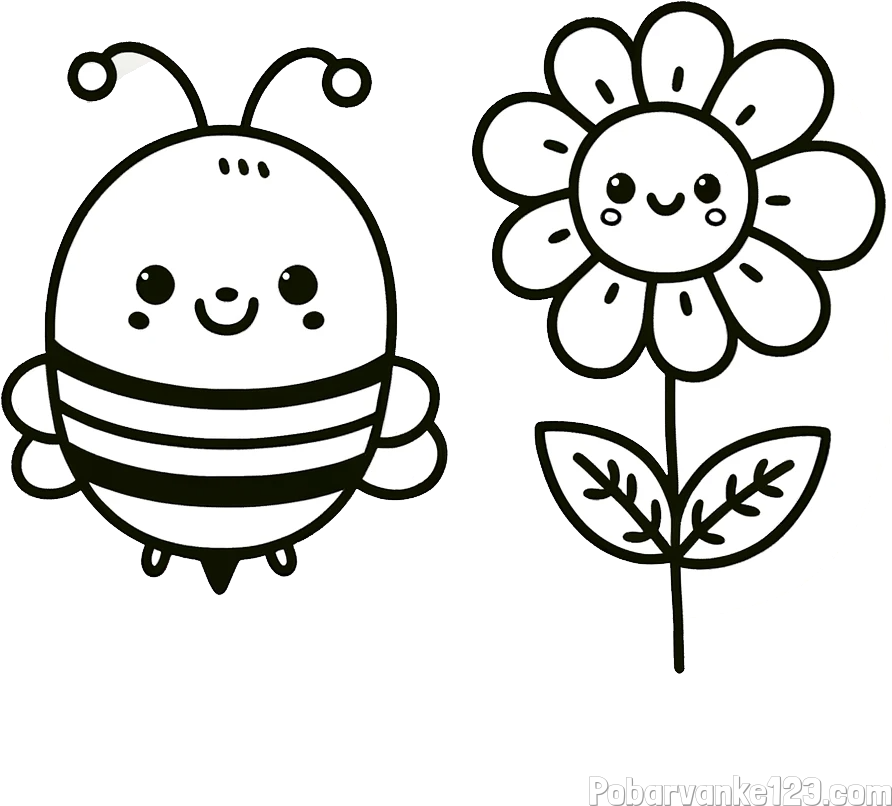 Pobarvanka ljubke čebelice in nasmejane rože