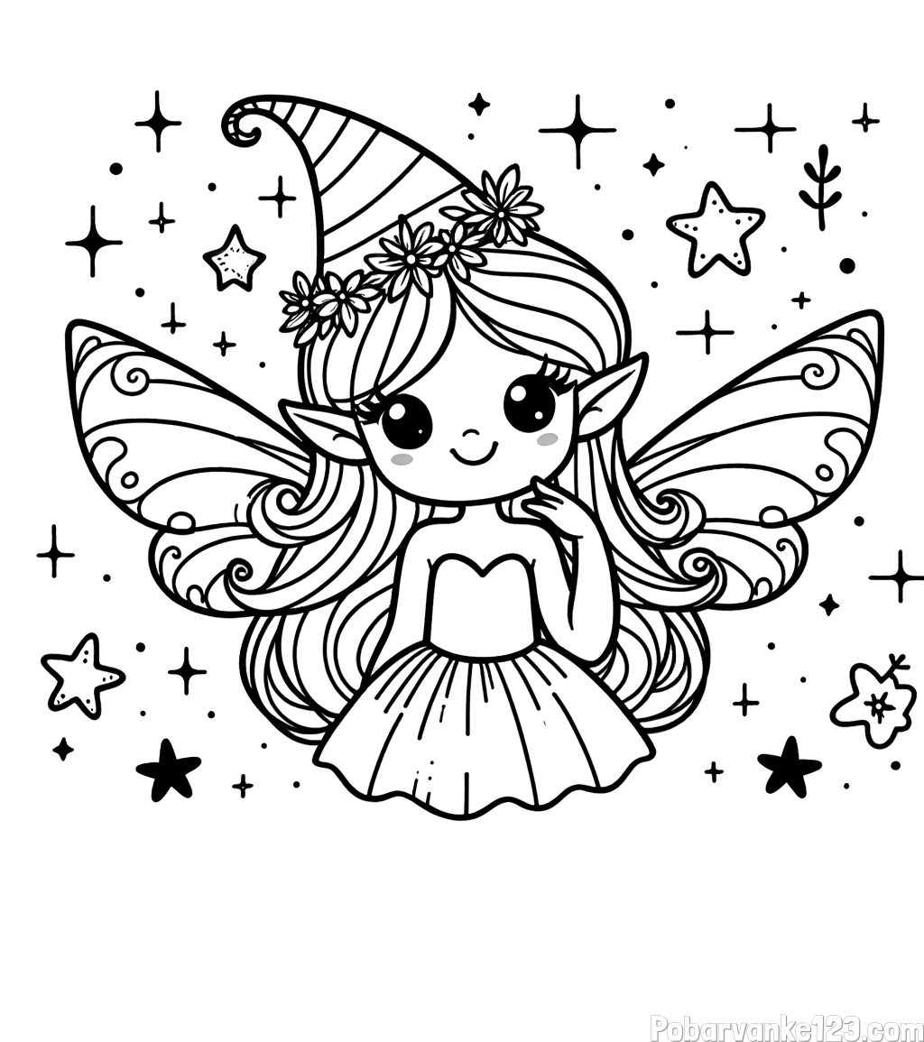 Pobarvanka ljubke in nasmejane vile