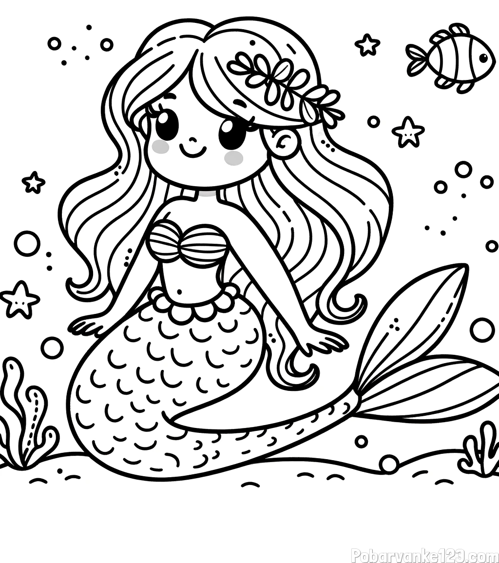 Pobarvanka ljubke morske deklice v morju