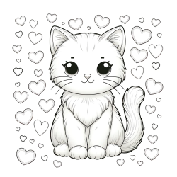 Pobarvanka ljubke mucke obdane s srčki