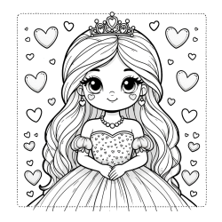Pobarvanka ljubke princese obdane s srčki