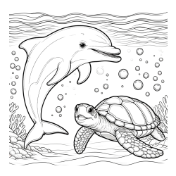 Pobarvanka ljubkega delfina in njegove prijateljice želve