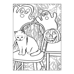 Pobarvanka mačke, duhcev ter velike nasmejane buče za noč čarovnic