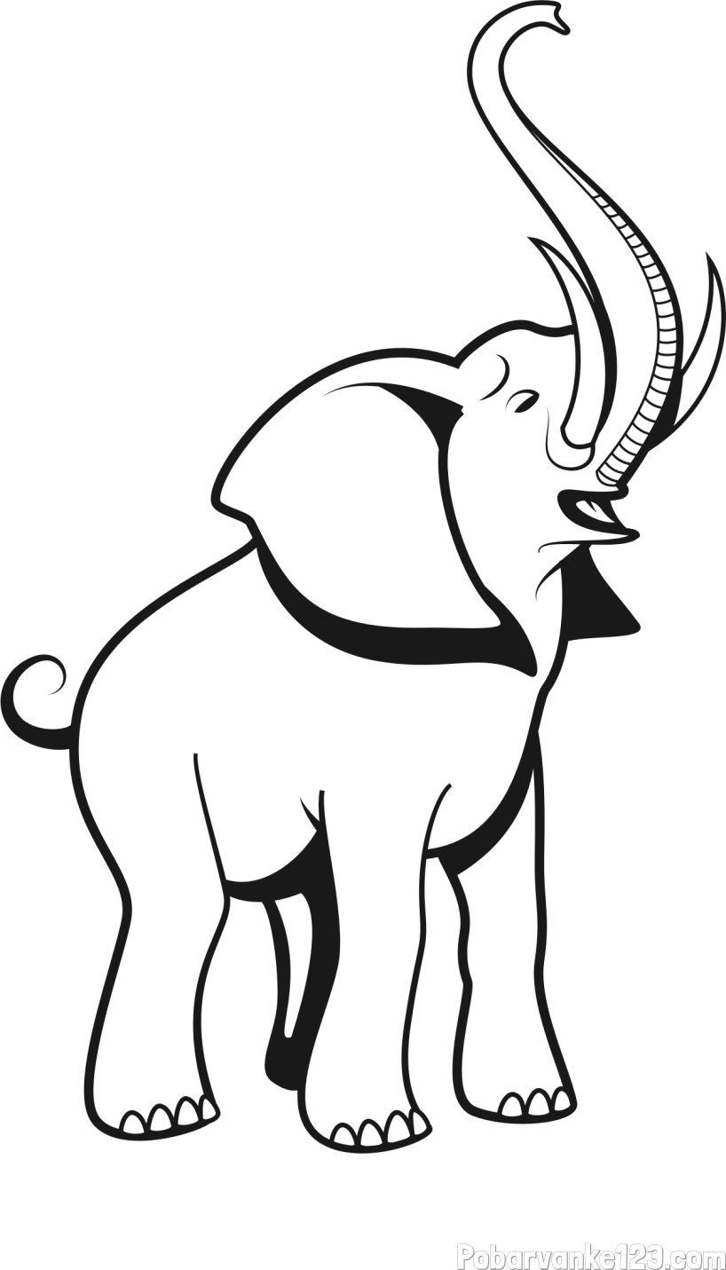 Pobarvanka slončka z rilcem dvignjenim visoko v zrak