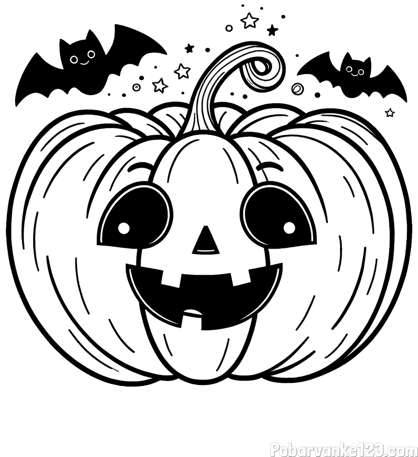 Pobarvanka nasmejane buče ter dveh netopirjev za noč čarovnic