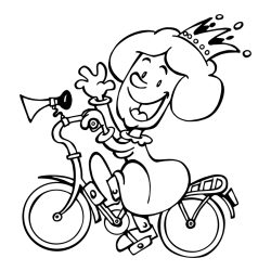 Pobarvanka nasmejane kraljične na kolesu