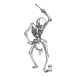 Pobarvanka okostnjaka, ki igra na boben