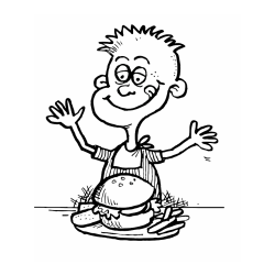 Pobarvanka otroka, ki je slastni hamburger z ocvrtim krompirčkom