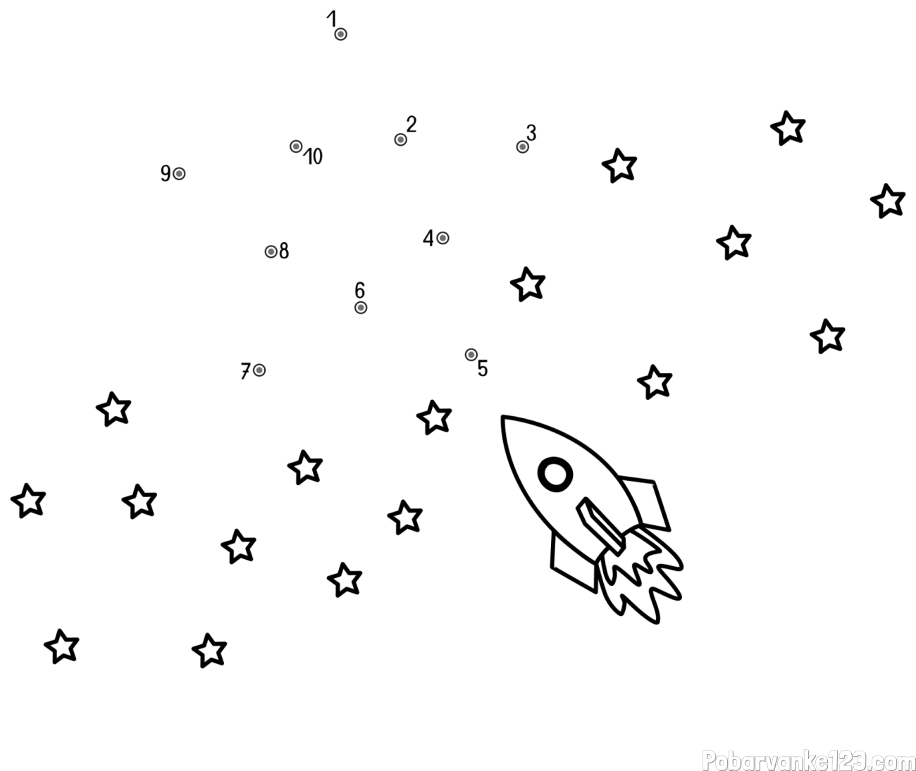 Pobarvanka poveži številke - vesoljska tematika