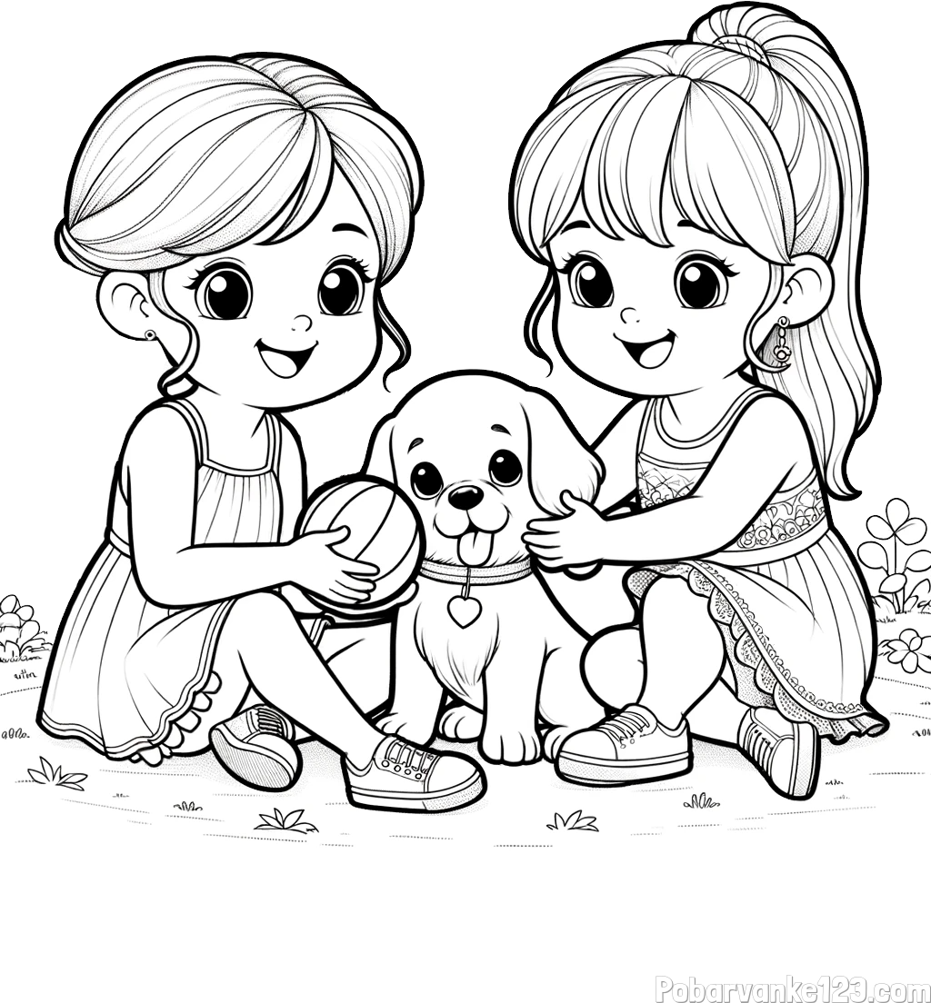 Pobarvanka prijateljic s kužkom