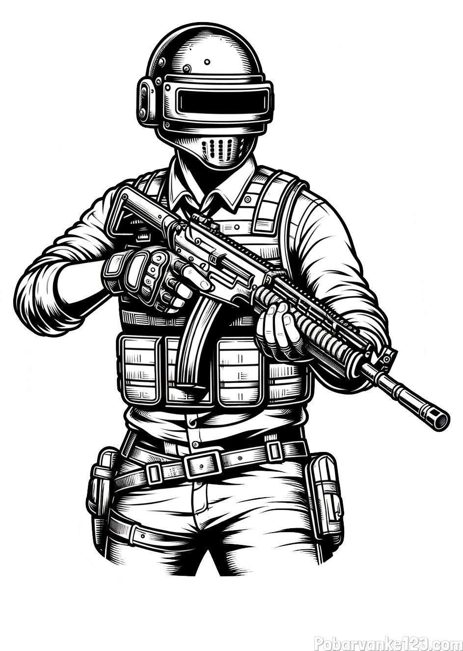 Pobarvanka PUBG osrednjega lika v bojnem položaju