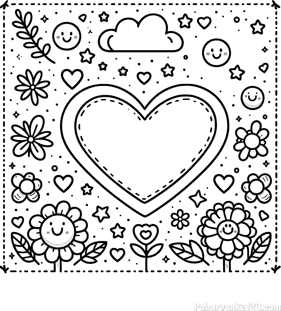 Pobarvanka srčka ter rožic