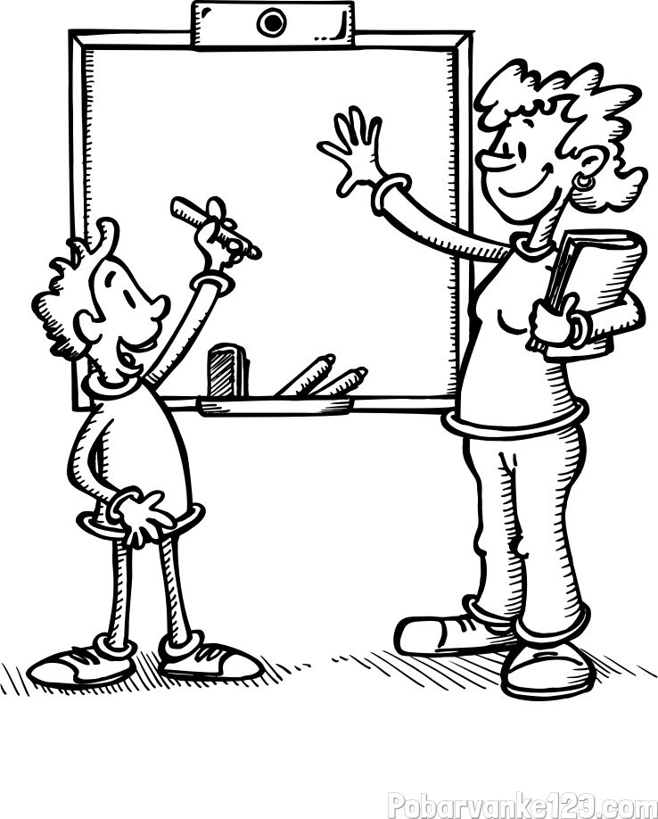 Pobarvanka učiteljice in učenca pred tablo