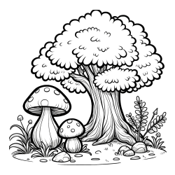 Pobarvanka velike gobe ob drevesu