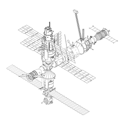Pobarvanka vesoljske postaje MIR iz leta 1994