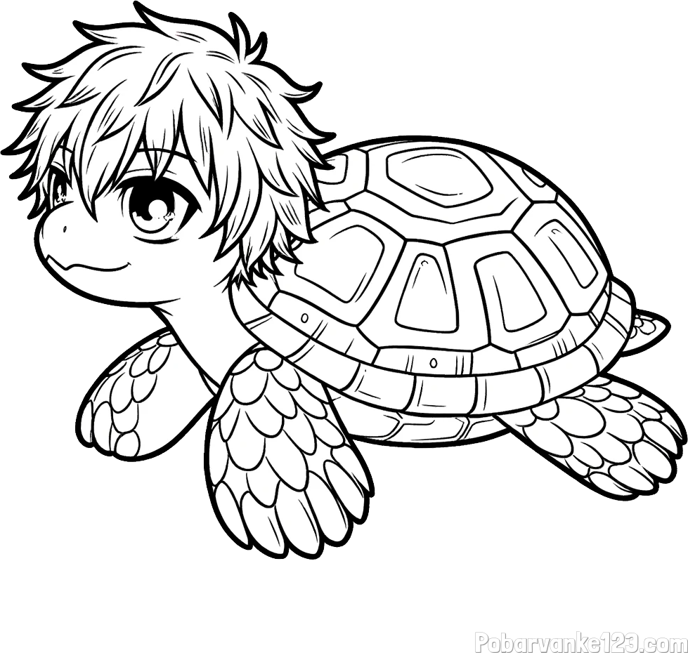 Pobarvanka želve v stilu anime