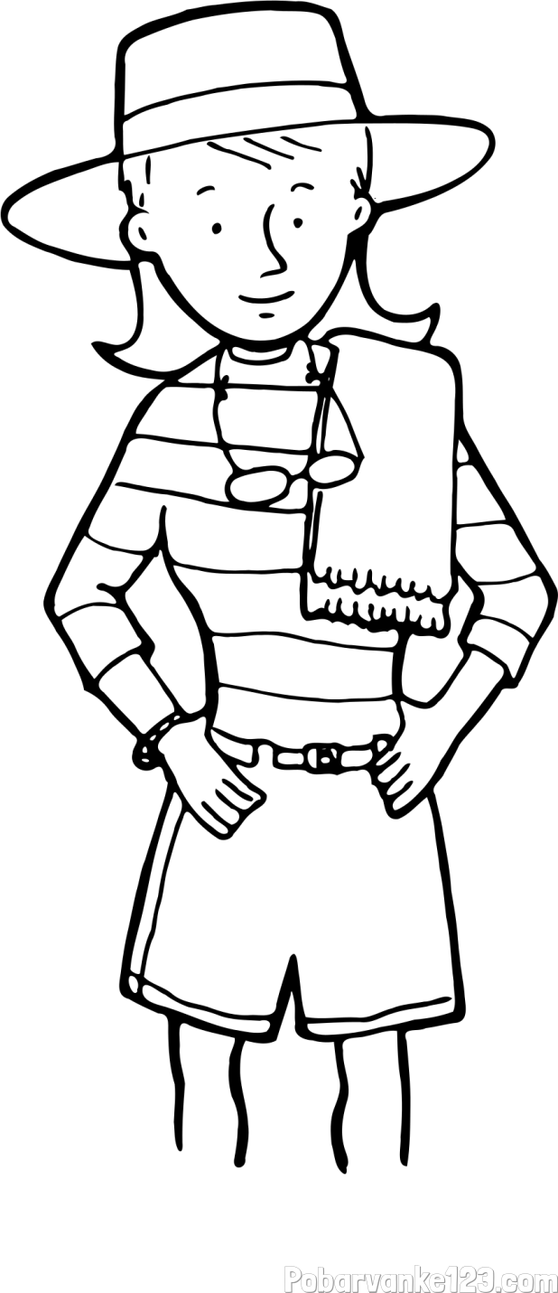 Pobarvanka ženske, ki se odpravlja na plaži