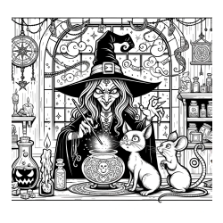 Pobarvanka zlobne čarovnice, muce in miške