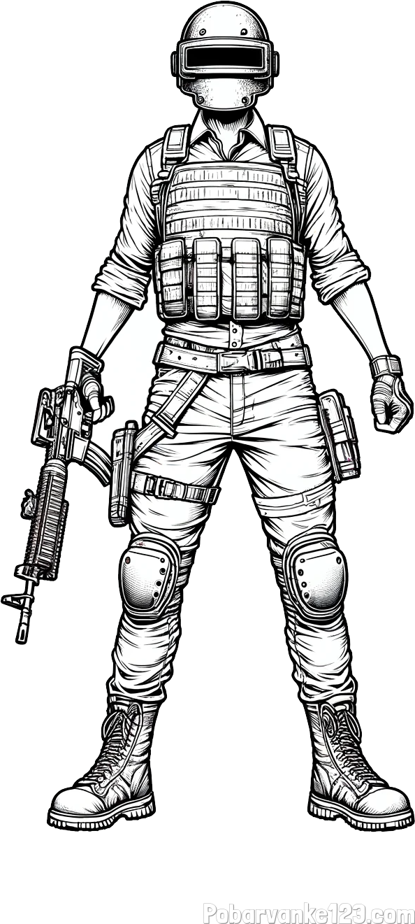 PUBG pobarvanka glavnega junaka narisanega od spredaj